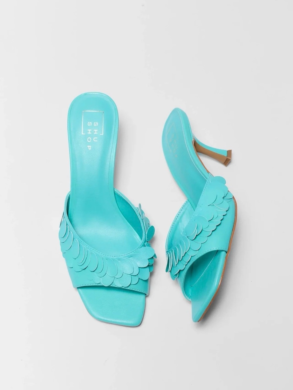 ShuShop Turquoise Scallop-Trim Mule Sandals